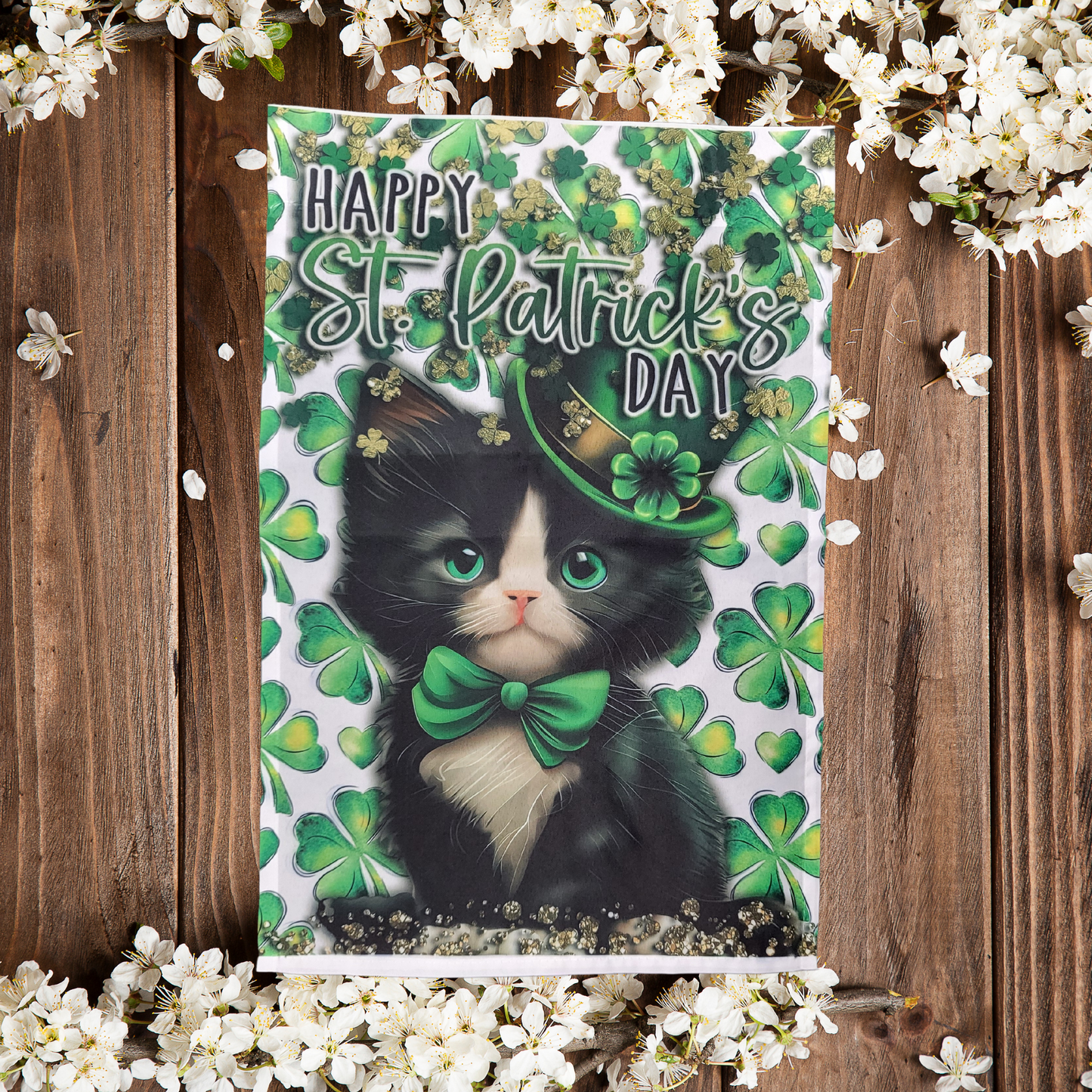 St. Patrick's Kitten Garden Flag