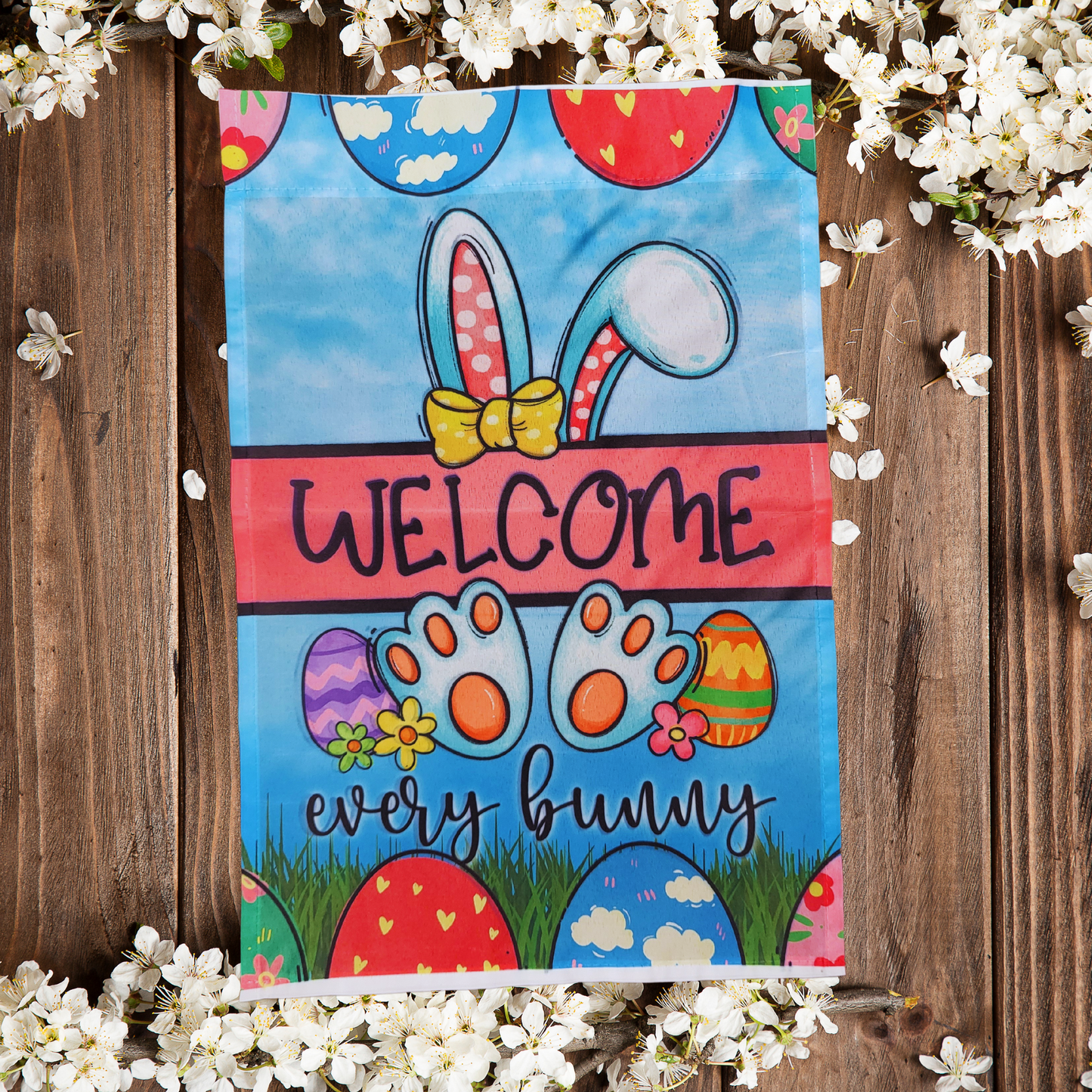 Welcome Every Bunny Garden Flag