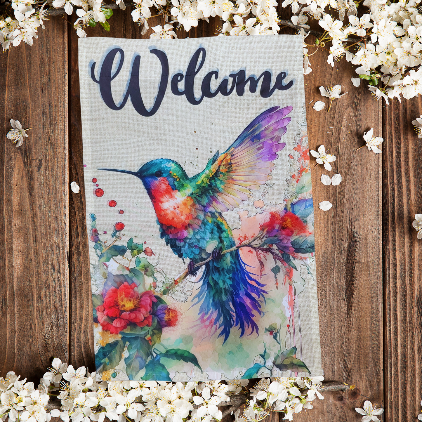 Watercolor Hummingbird Garden Flag