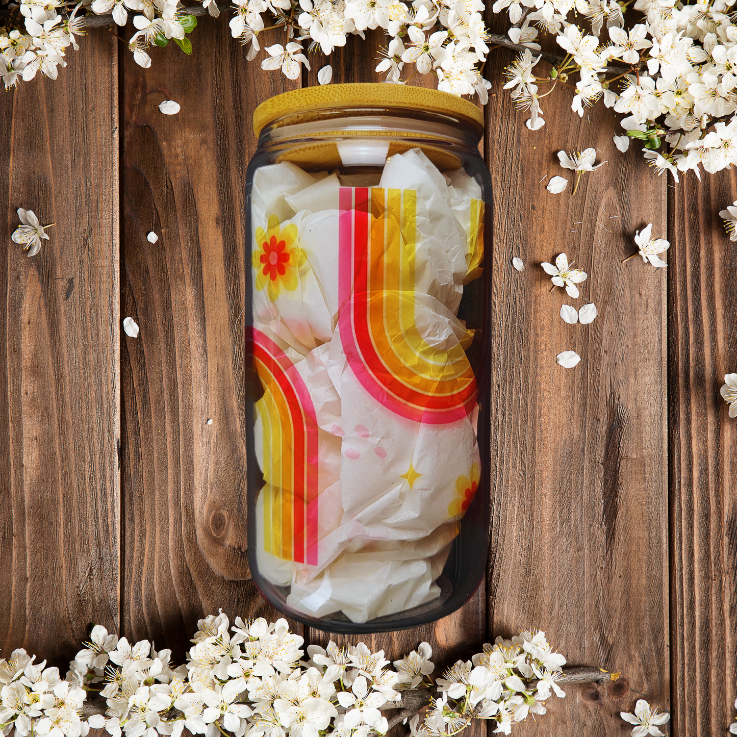 Spring Boho Glass Can