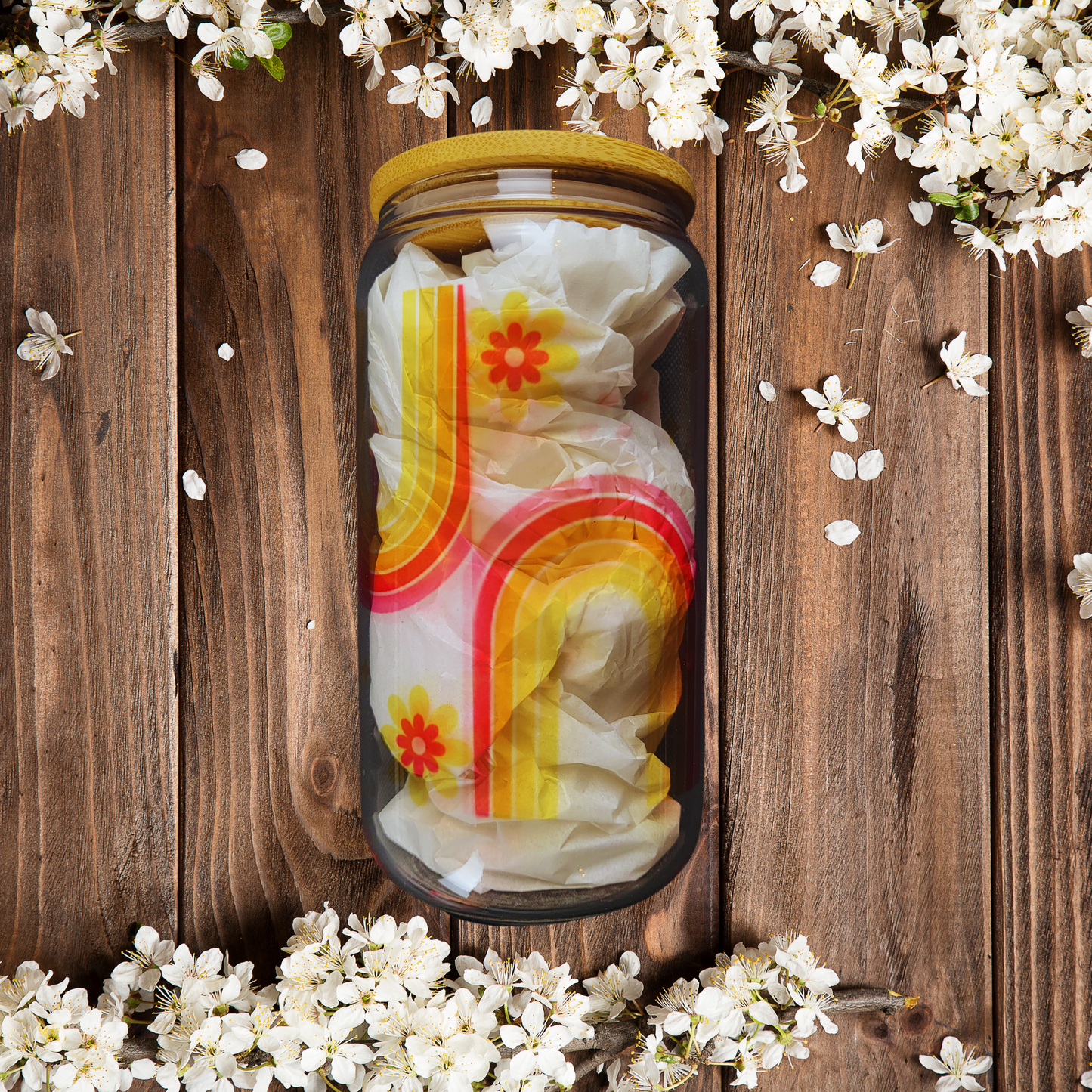 Spring Boho Glass Can