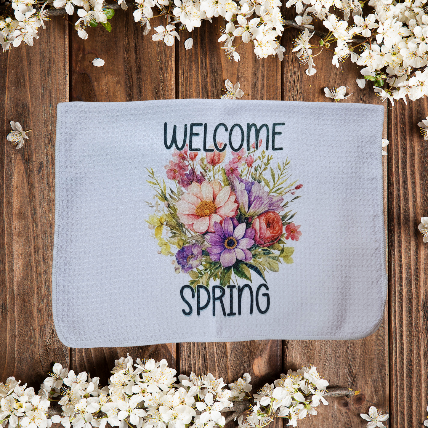 Hello Spring Flowers Kitchen Towel