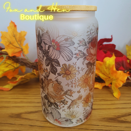 Autumn Florals Glass Can