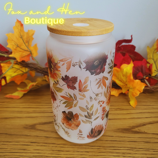 Autumn Leaves Glass Can