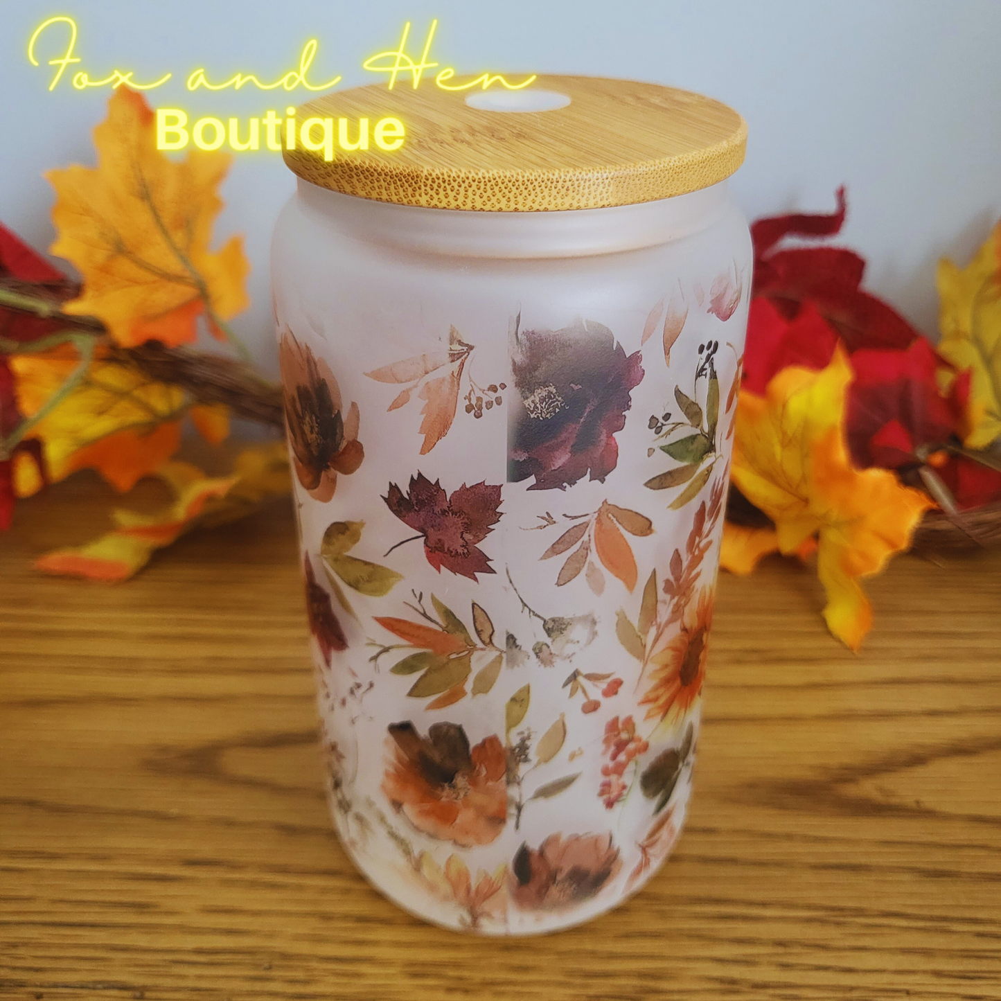 Autumn Leaves Glass Can