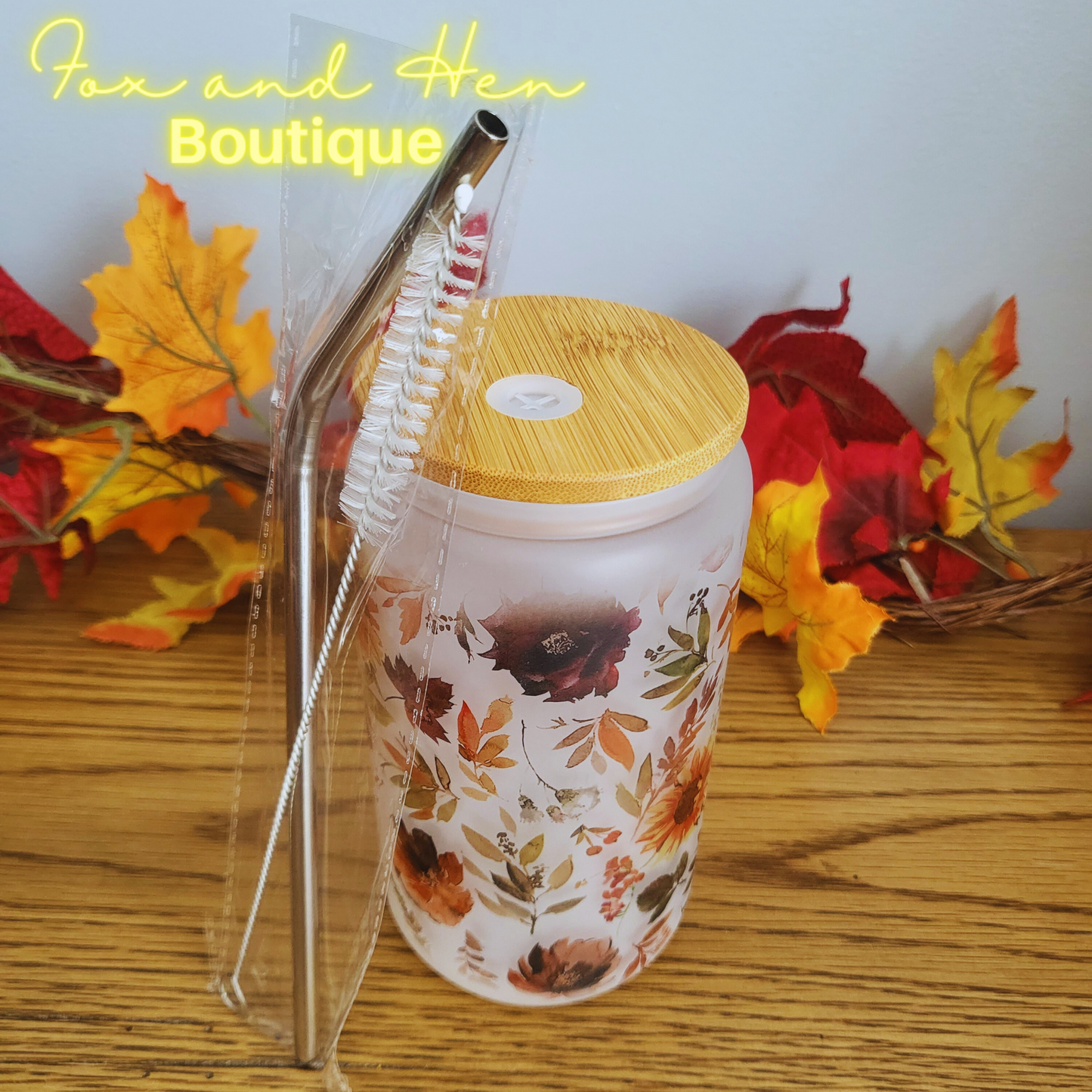 Autumn Leaves Glass Can