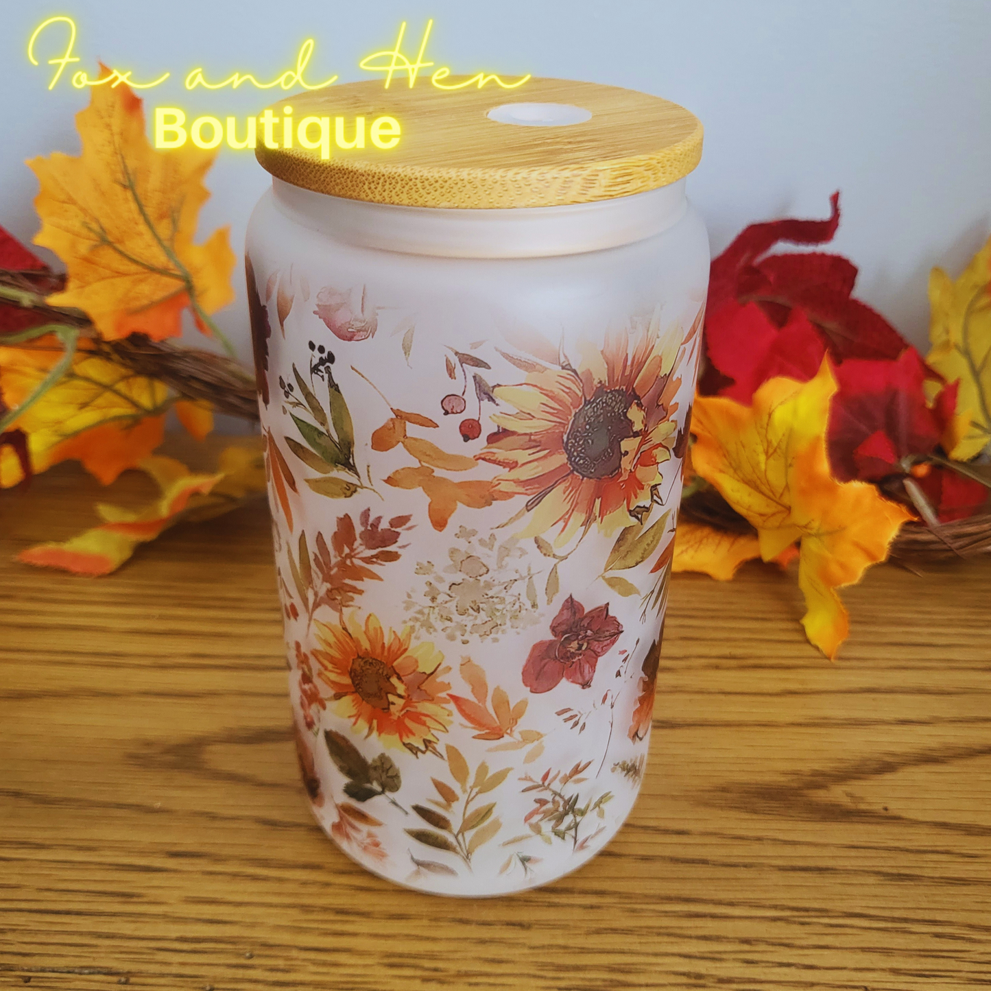 Autumn Leaves Glass Can